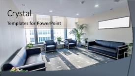  Presentation with waiting room furniture - Slide deck consisting of his smart phone enjoying free background and a soft green colored foreground