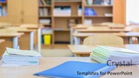  Presentation with class - Amazing slides having interior-of-an-empty-school backdrop and a light blue colored foreground