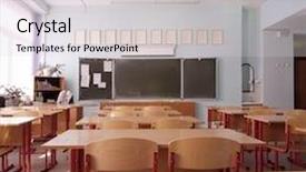  Presentation with class - Cool new presentation theme with interior-of-an-empty-school backdrop and a light gray colored foreground