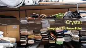  Presentation with colorful fabric - Presentation design with interior-of-an-industrial-warehouse background and a tawny brown colored foreground