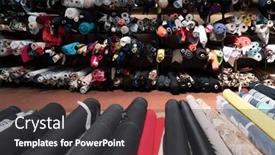  Presentation with colorful fabric - Presentation design consisting of interior-of-an-industrial-warehouse background and a dark gray colored foreground