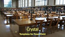  Presentation with library management system archive - Slide set featuring interior of an old library background and a tawny brown colored foreground