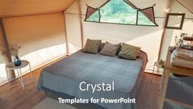  Presentation with glamping - PPT theme having interior-of-bedroom-inside-glamping background and a gray colored foreground