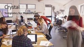  Presentation with interior design office - Cool new theme with interior of busy design office backdrop and a soft green colored foreground