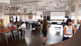  Presentation with interior design office - Beautiful slide deck featuring interior of busy design office backdrop and a mint green colored foreground