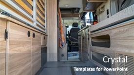  Presentation with cargo - PPT theme featuring interior-of-camper-van background and a dark gray colored foreground