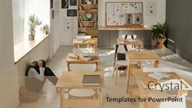  Presentation with discrimination - PPT theme consisting of interior-of-classroom-and-upset background and a coral colored foreground