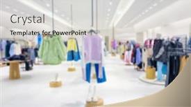  Presentation with clothing - Colorful presentation design enhanced with interior-of-clothing-store-inside backdrop and a light gray colored foreground