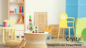  Presentation with kids playing - Beautiful presentation theme featuring interior of colorful playing room backdrop and a coral colored foreground