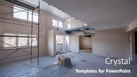  Presentation with scaffolding - Cool new PPT theme with interior-of-construction-site backdrop and a gray colored foreground