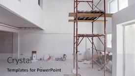  Presentation with scaffolding - PPT theme with interior-of-construction-site background and a light gray colored foreground