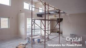  Presentation with scaffolding - Amazing PPT theme having interior-of-construction-site backdrop and a gray colored foreground