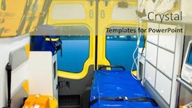  Presentation with first aid kit - Amazing PPT layouts having interior-of-contemporary-ambulance-car backdrop and a yellow colored foreground