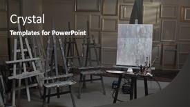  Presentation with painting - Audience pleasing theme consisting of interior-of-contemporary-arts-school backdrop and a dark gray colored foreground