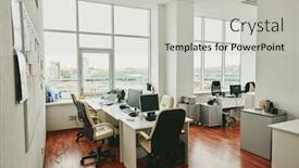  Presentation with interior - PPT theme with interior-of-contemporary-large-office background and a light gray colored foreground