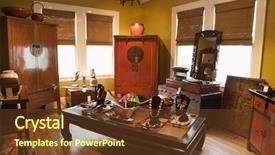  Presentation with interior - Cool new slides with interior of eclectic home store backdrop and a tawny brown colored foreground