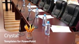  Presentation with conference - Presentation theme having interior of empty conference room background and a coral colored foreground