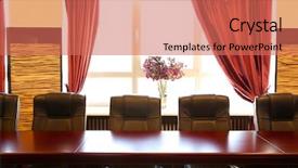  Presentation with conference - Cool new presentation theme with interior of empty conference room backdrop and a coral colored foreground