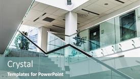  Presentation with school building - Cool new slide deck with interior-of-empty-school-building backdrop and a seafoam green colored foreground