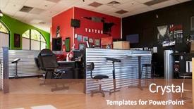  Presentation with tattoo - Cool new slide deck with interior of empty tattoo parlor backdrop and a coral colored foreground