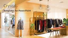  Presentation with mall - Slide deck featuring interior-of-fashion-store background and a yellow colored foreground
