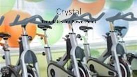  Presentation with physical fitness test - PPT theme enhanced with interior of fitness hall with fitness bicycles background and a light blue colored foreground