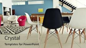  Presentation with furniture - Presentation design having interior of furniture store background and a mint green colored foreground