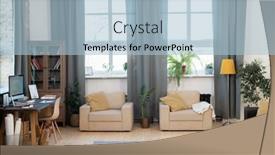  Presentation with living room - Beautiful slide deck featuring interior-of-living-room backdrop and a light blue colored foreground