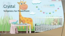  Presentation with baby book - Audience pleasing PPT theme consisting of interior of modern baby room backdrop and a sky blue colored foreground