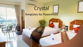  Presentation with hotel - PPT layouts having interior of modern comfortable hotel background and a coral colored foreground