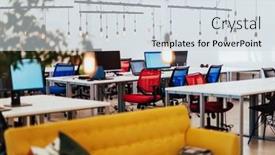  Presentation with interior design office - Presentation design having interior-of-modern-empty-office background and a  colored foreground