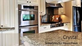  Presentation with stainless steel - Slide deck enhanced with interior of modern luxury kitchen background and a coral colored foreground