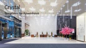  Presentation with lobby - Cool new PPT theme with interior of modern office lobby backdrop and a soft green colored foreground