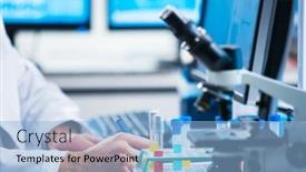  Presentation with genetic research - Audience pleasing presentation theme consisting of interior-of-modern-scientific-research backdrop and a light blue colored foreground