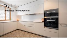  Presentation with kitchen design - Beautiful PPT theme featuring interior of modern white kitchen backdrop and a soft green colored foreground