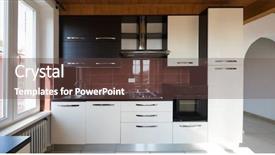  Presentation with interior - Cool new PPT layouts with interior of private house kitchen backdrop and a  colored foreground