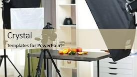  Presentation with shooting - Theme with interior of professional photo studio background and a soft green colored foreground
