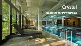  Presentation with swimming pool - PPT theme consisting of interior of public sportive swimming background and a violet colored foreground
