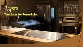  Presentation with restaurant equipment - Theme consisting of interior-of-spacious-kitchen background and a wine colored foreground