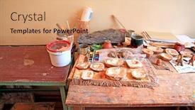  Presentation with artistic - Slide set featuring interior-of-the-artistic-workshop background and a coral colored foreground