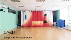  Presentation with empty space dance studio - PPT layouts enhanced with interior of the dance studio background and a  colored foreground