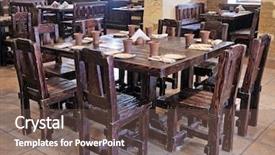  Presentation with russian - Presentation theme with interior of the restaurant in the old russian style background and a violet colored foreground