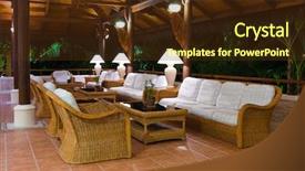  Presentation with hotel resort - PPT theme enhanced with resort services - interior of tropical hotel lobby background and a  colored foreground