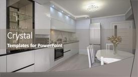  Presentation with dining table - Presentation theme enhanced with interior-of-well-designed-modern background and a gray colored foreground