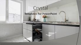  Presentation with kitchen furniture - Presentation theme enhanced with interior-of-white-and-grey background and a  colored foreground