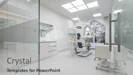 Presentation with medical equipment - Audience pleasing presentation theme consisting of interior-of-white-modern-dentistry backdrop and a light gray colored foreground