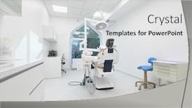 Presentation with medical equipment - Presentation design featuring interior-of-white-modern-dentistry background and a light gray colored foreground