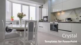  Presentation with dining table - Slide set consisting of interior-of-white-trendy-modern background and a gray colored foreground