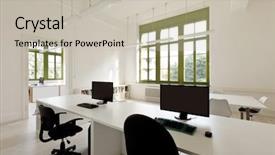  Presentation with furniture - Beautiful presentation design featuring interior office with furniture computer backdrop and a soft green colored foreground