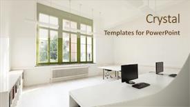  Presentation with interior design of classic white - Slide set enhanced with interior office with furniture white background and a  colored foreground